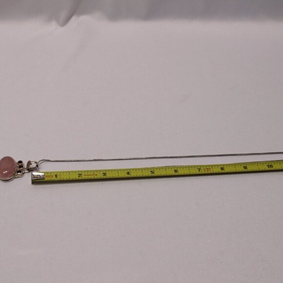 Sterling Silver Rose Quartz Gemstone and Red Glass Stone Necklace - Picture 12 of 13